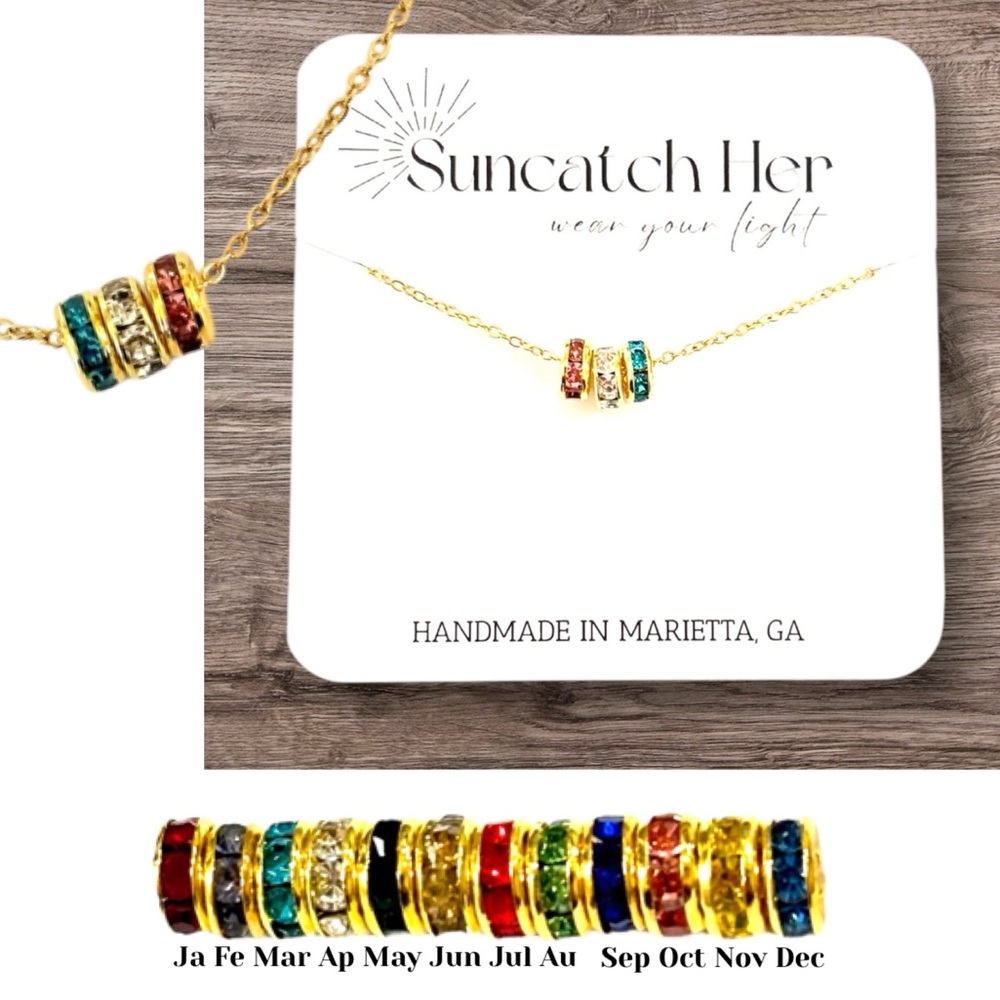 Custom Birthstone Slide Charm Pendant Necklace Gold - Up to 6 Birthstones